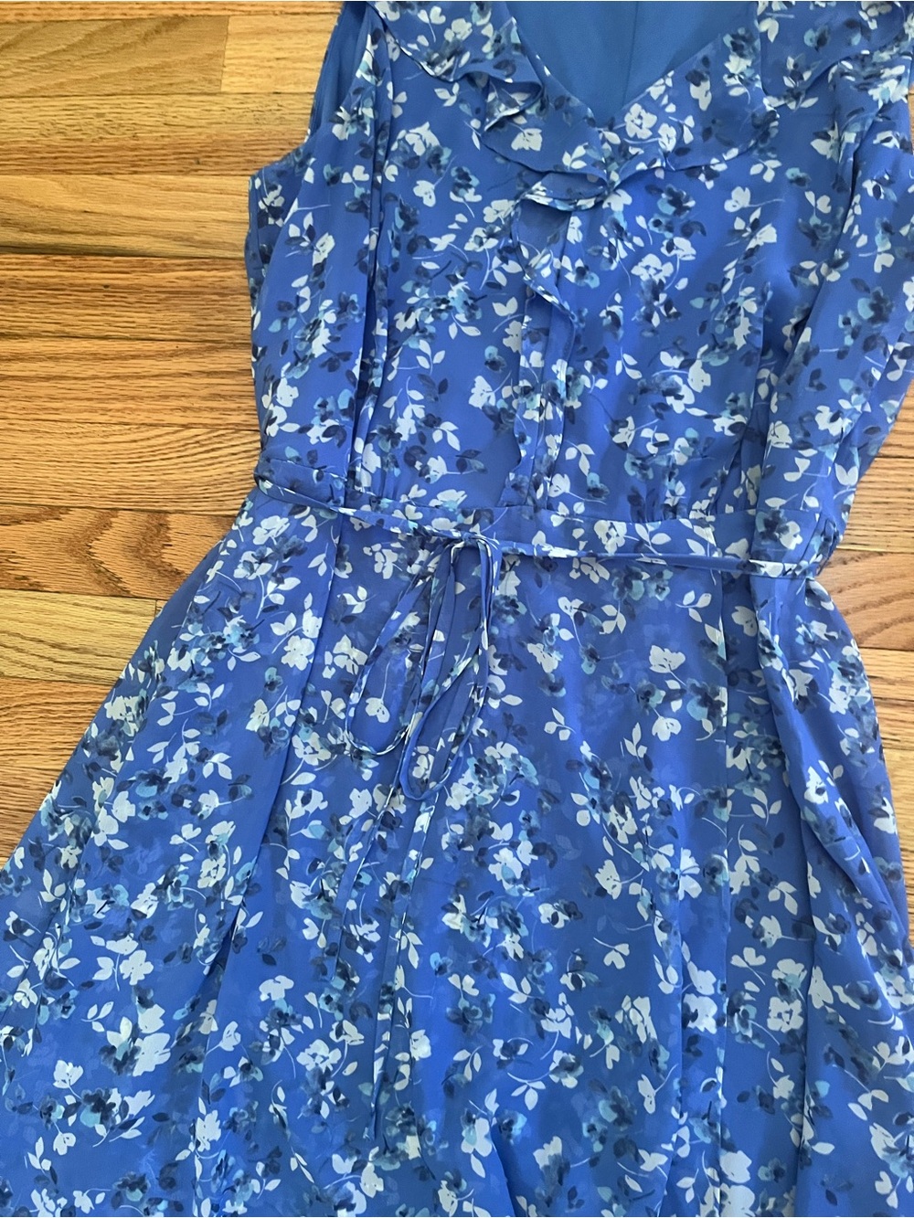 Blue Floral Print Ruffle Chiffon Maxi Dress 18  Cottagecore Wedding Guest - Picture 3 of 7